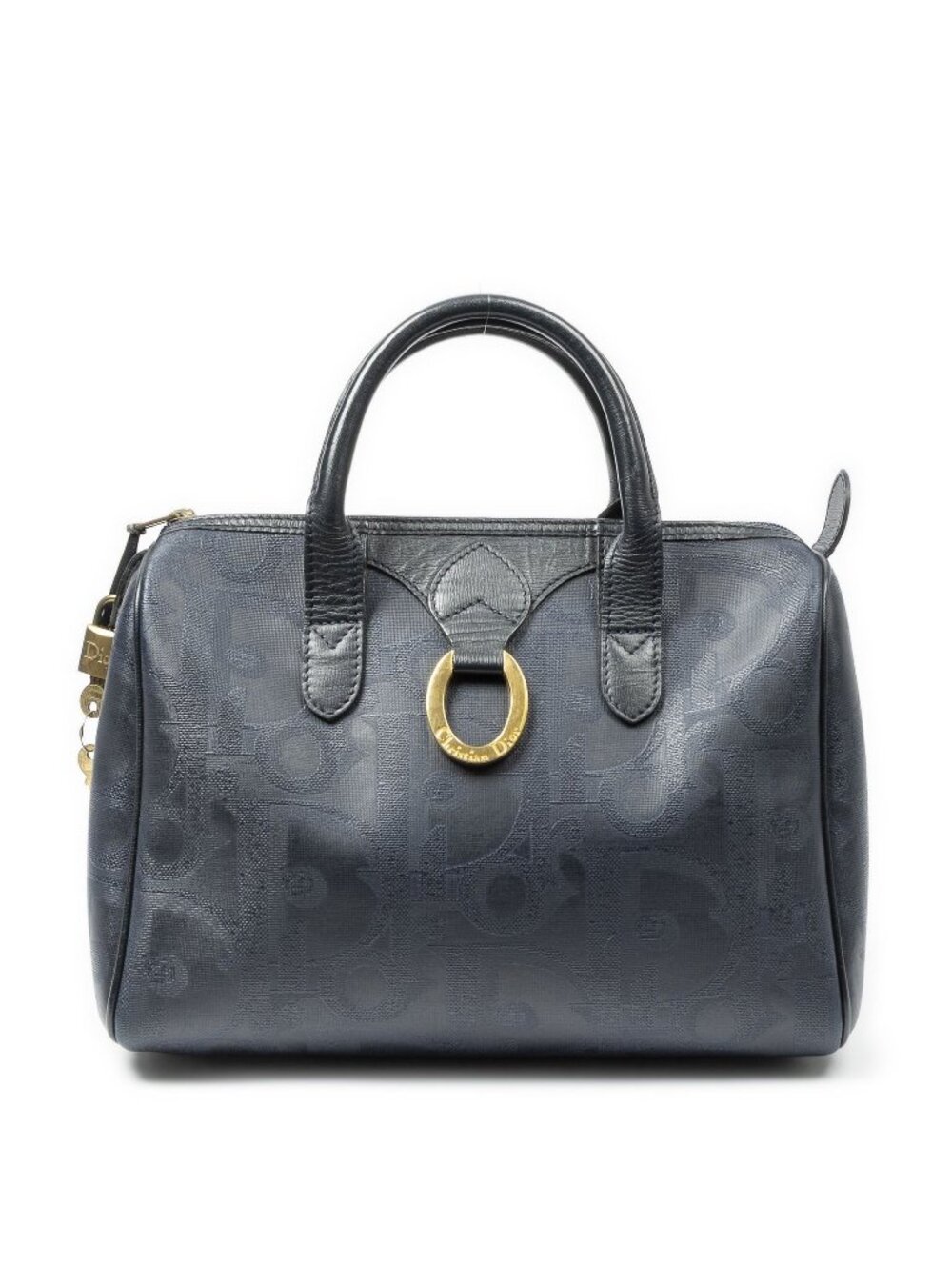 Dior Small Boston Navy Maxi Trotter Pattern Canvas Handbag